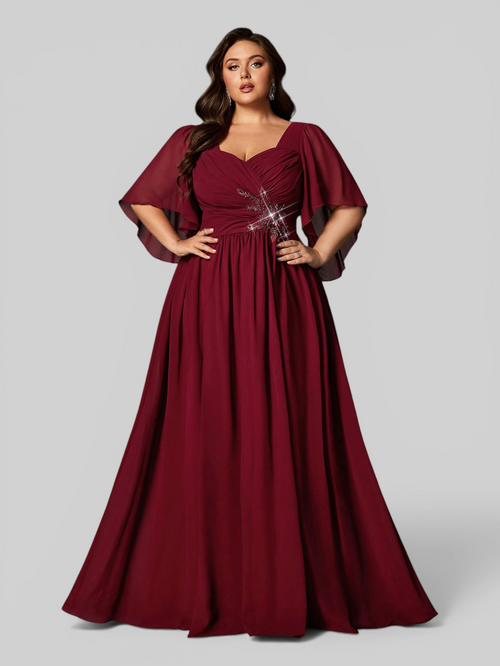 Vestido de Festa Longo Plus Size com Capa Bordado Avalon