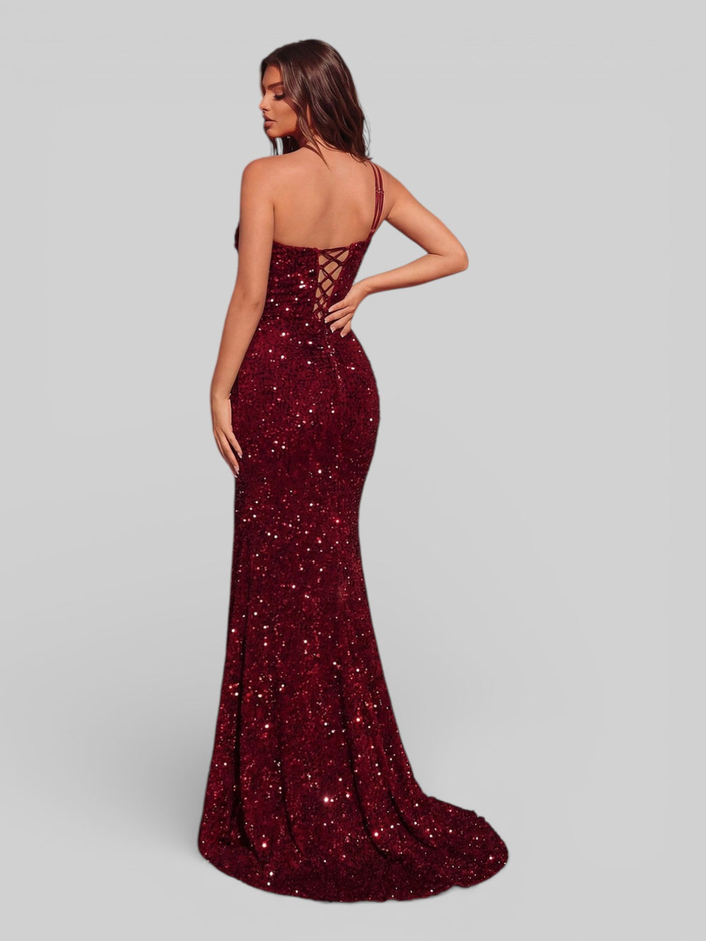 Vestido de Festa Longo Paetê com Fenda Hilary