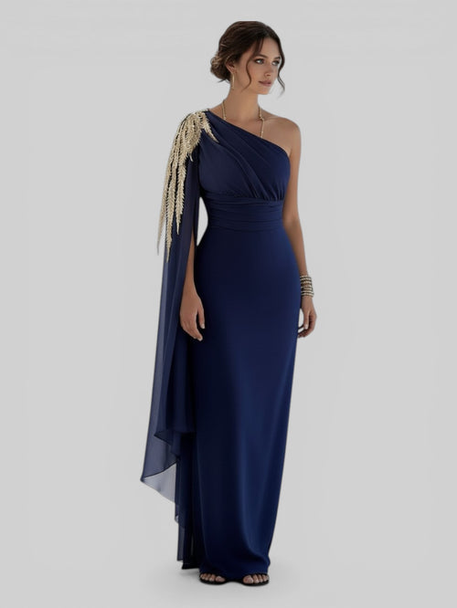 Vestido de Festa Longo Bordado com Capa Tamara