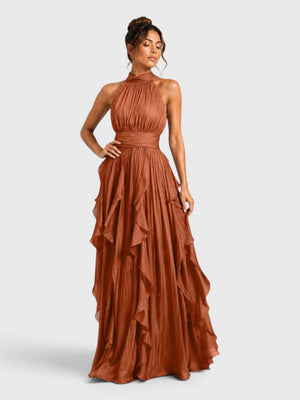 Vestido de Festa Longo Camadas com Brilho Metalizado Fine