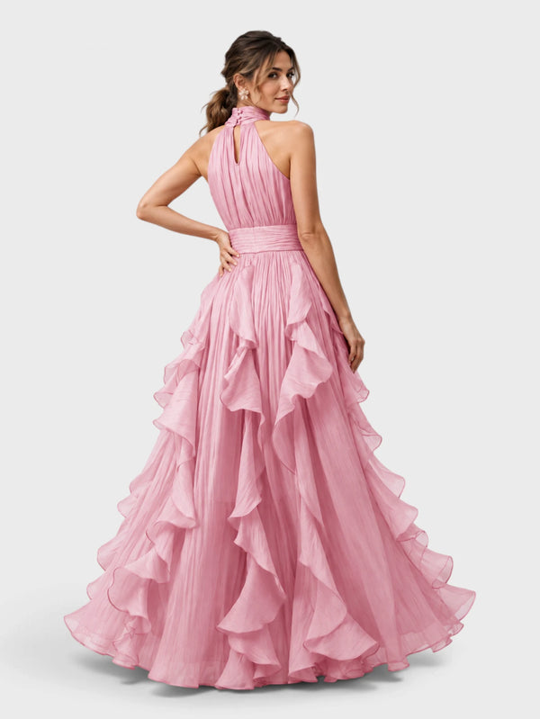Vestido de Festa Longo Camadas com Brilho Metalizado Fine