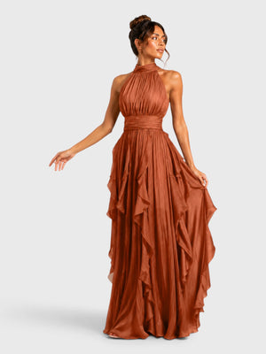 Vestido de Festa Longo Camadas com Brilho Metalizado Fine