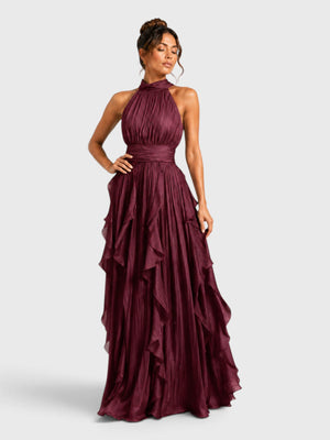 Vestido de Festa Longo Camadas com Brilho Metalizado Fine