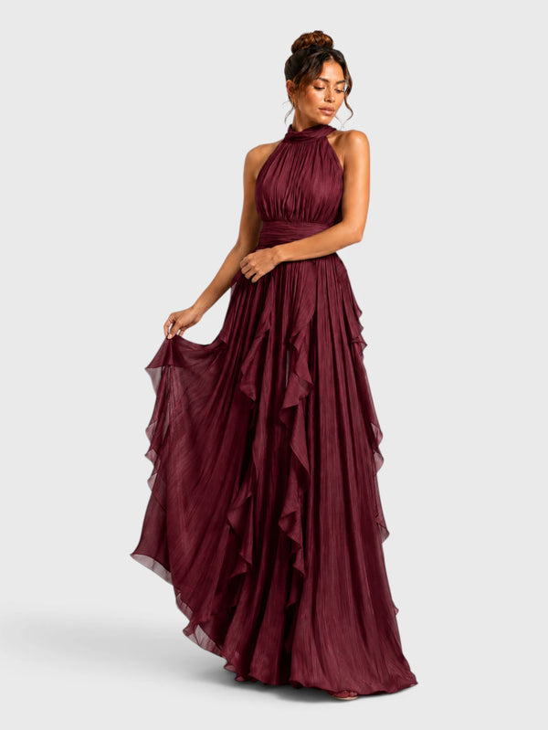 Vestido de Festa Longo Camadas com Brilho Metalizado Fine