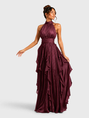 Vestido de Festa Longo Camadas com Brilho Metalizado Fine