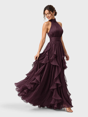 Vestido de Festa Longo Camadas com Brilho Metalizado Fine