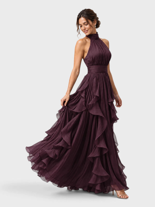 Vestido de Festa Longo Camadas com Brilho Metalizado Fine