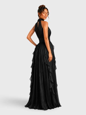 Vestido de Festa Longo Camadas com Brilho Metalizado Fine