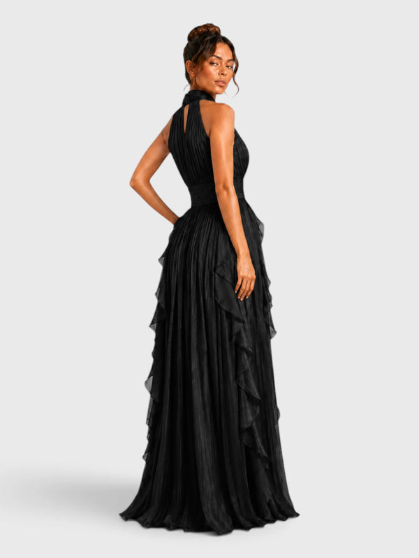 Vestido de Festa Longo Camadas com Brilho Metalizado Fine