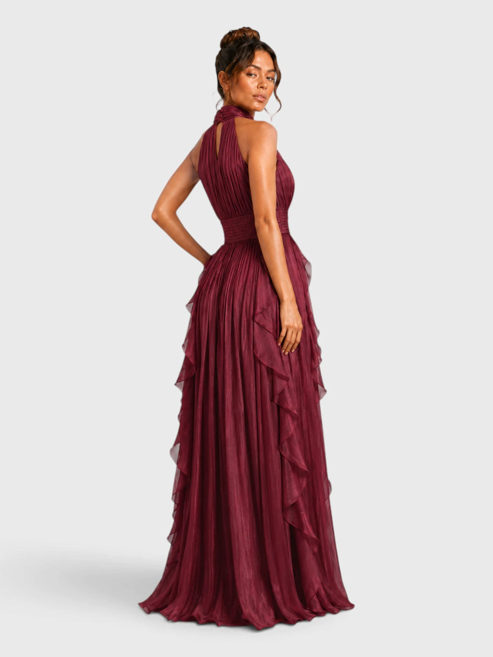 Vestido de Festa Longo Camadas com Brilho Metalizado Fine