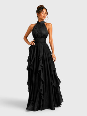 Vestido de Festa Longo Camadas com Brilho Metalizado Fine