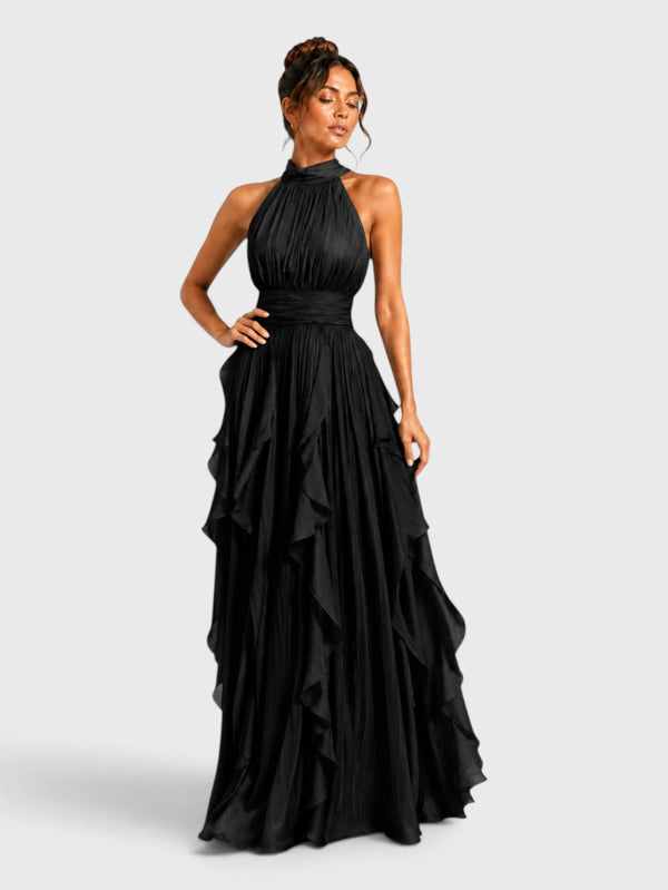 Vestido de Festa Longo Camadas com Brilho Metalizado Fine