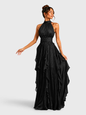 Vestido de Festa Longo Camadas com Brilho Metalizado Fine