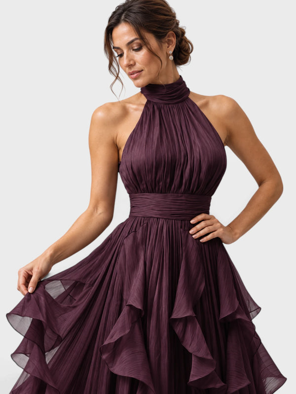 Vestido de Festa Longo Camadas com Brilho Metalizado Fine