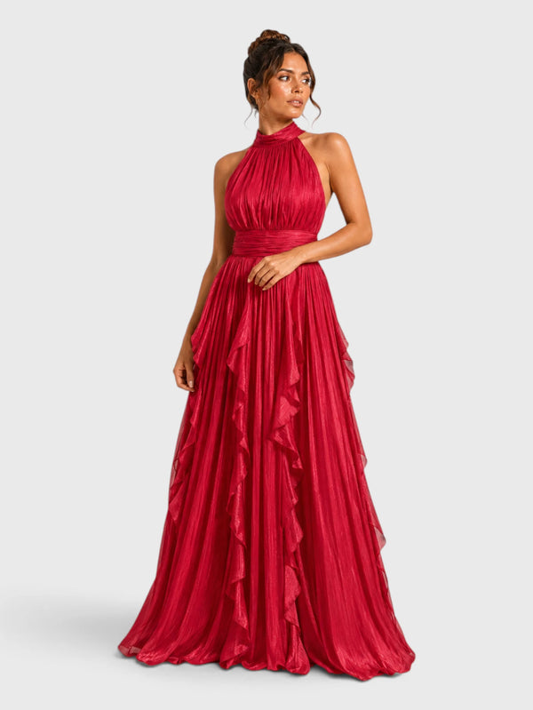 Vestido de Festa Longo Camadas com Brilho Metalizado Fine