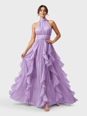 Vestido de Festa Longo Camadas com Brilho Metalizado Fine