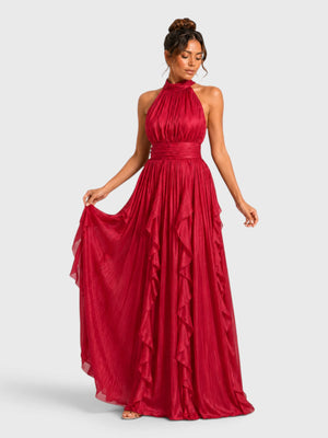 Vestido de Festa Longo Camadas com Brilho Metalizado Fine