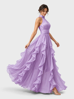 Vestido de Festa Longo Camadas com Brilho Metalizado Fine