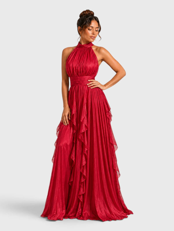 Vestido de Festa Longo Camadas com Brilho Metalizado Fine