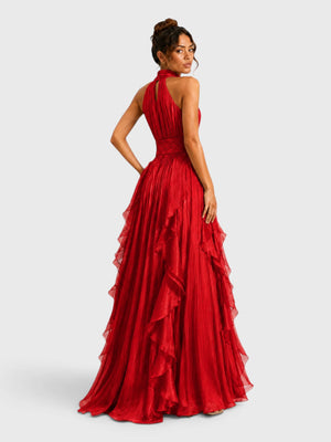 Vestido de Festa Longo Camadas com Brilho Metalizado Fine