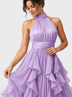 Vestido de Festa Longo Camadas com Brilho Metalizado Fine
