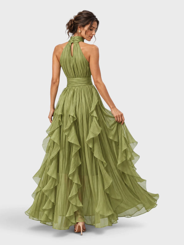 Vestido de Festa Longo Camadas com Brilho Metalizado Fine