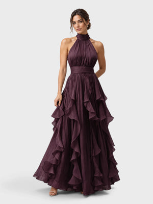 Vestido de Festa Longo Camadas com Brilho Metalizado Fine