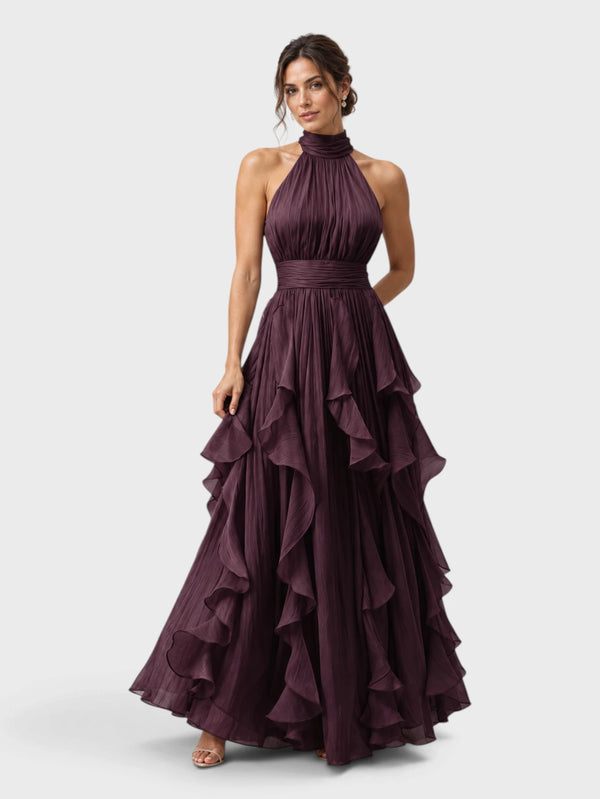 Vestido de Festa Longo Camadas com Brilho Metalizado Fine