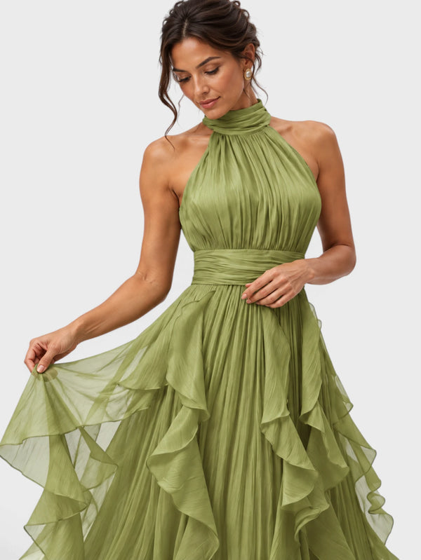 Vestido de Festa Longo Camadas com Brilho Metalizado Fine