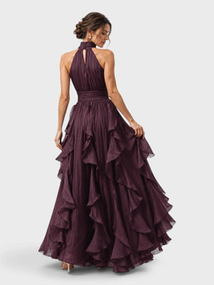 Vestido de Festa Longo Camadas com Brilho Metalizado Fine