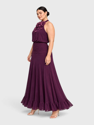 Vestido de Festa Longo Gola Halter Floral