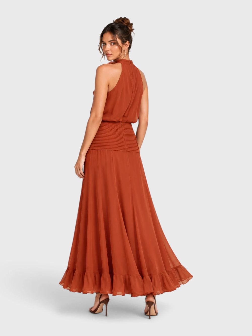 Vestido de Festa Longo Gola Halter Floral