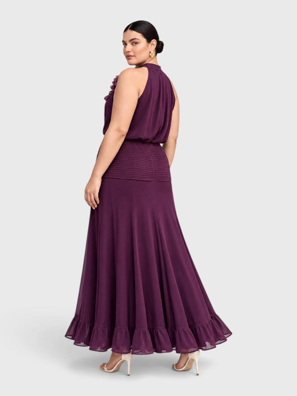 Vestido de Festa Longo Gola Halter Floral