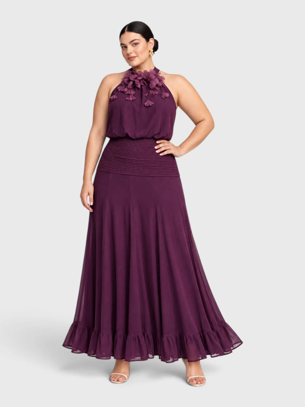 Vestido de Festa Longo Gola Halter Floral