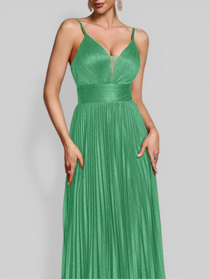 Vestido de Festa Longo Plissado com Brilho Emille
