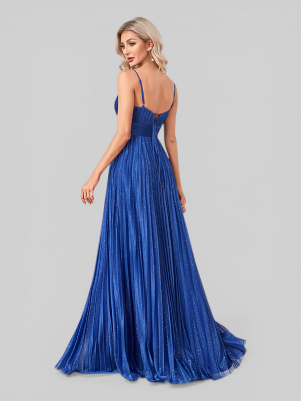 Vestido de Festa Longo Plissado com Brilho Emille
