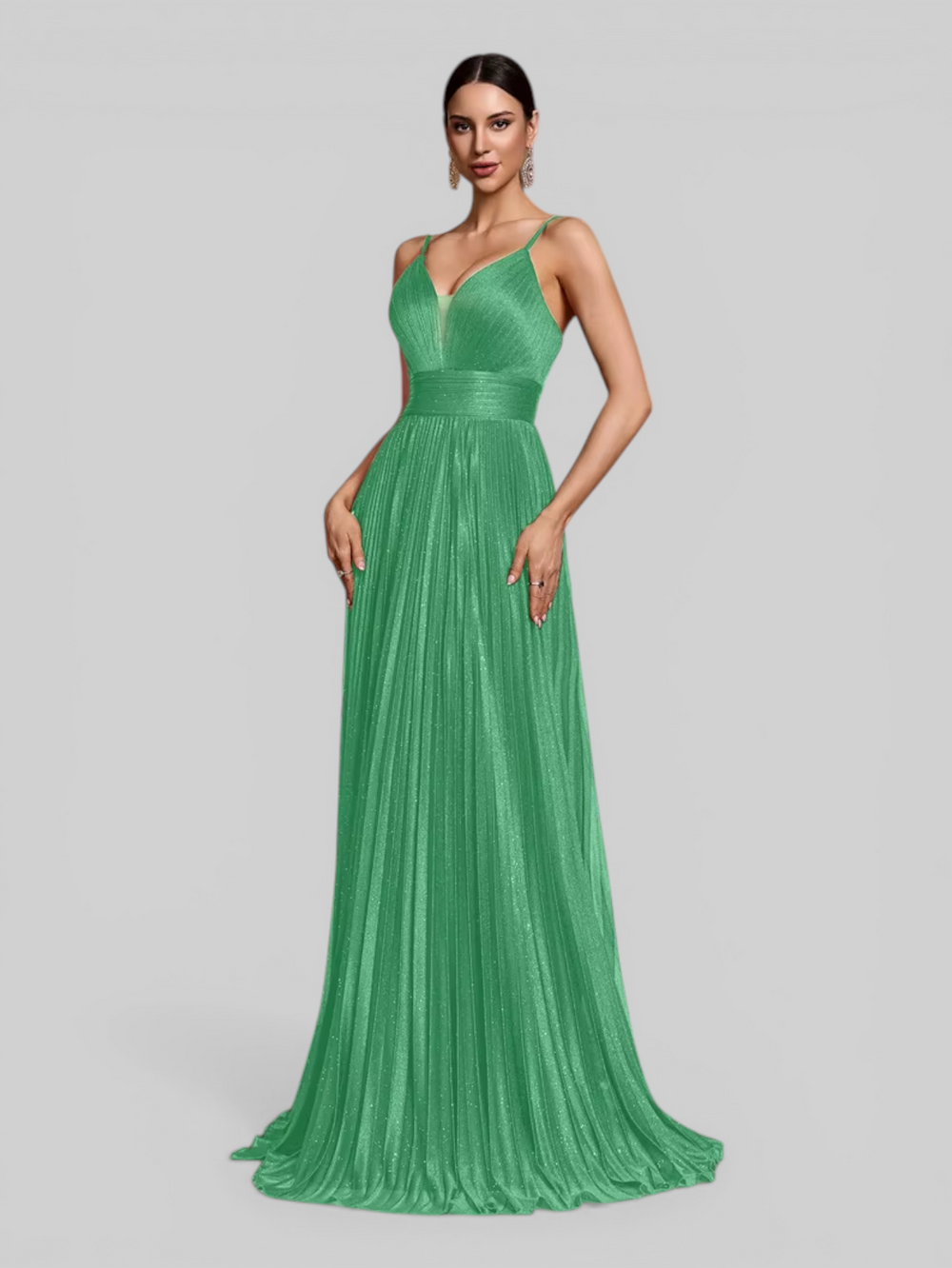 Vestido de Festa Longo Plissado com Brilho Emille
