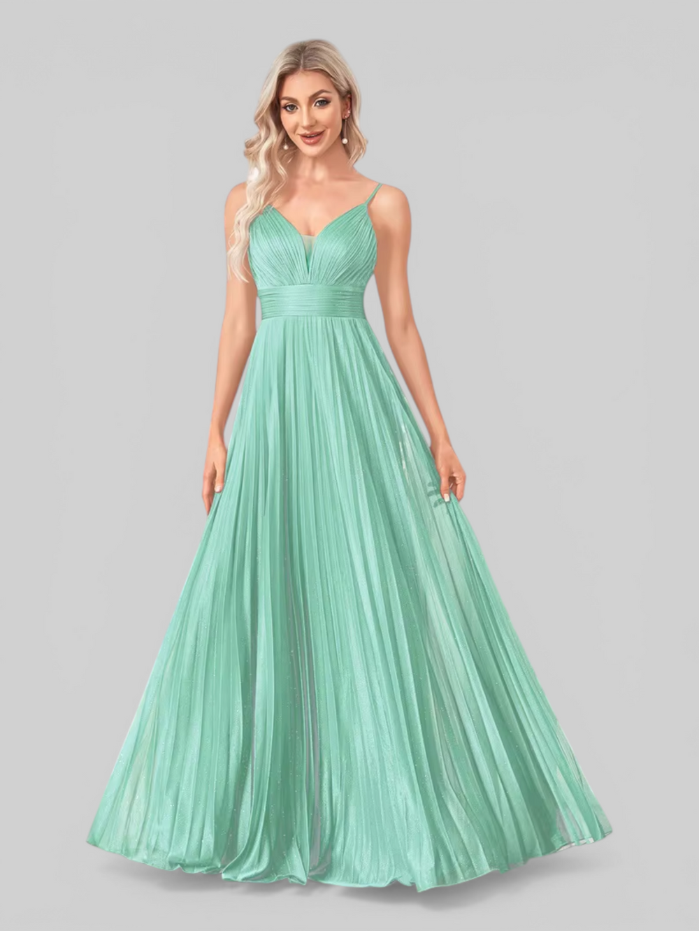 Vestido de Festa Longo Plissado com Brilho Emille