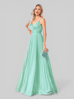 Vestido de Festa Longo Plissado com Brilho Emille