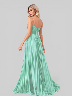 Vestido de Festa Longo Plissado com Brilho Emille