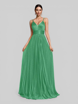Vestido de Festa Longo Plissado com Brilho Emille