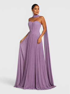 Vestido de Festa Longo Premium Tomara que Caia Plissado Echarpe Melbor