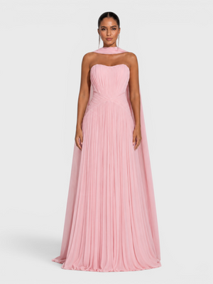 Vestido de Festa Longo Premium Tomara que Caia Plissado Echarpe Melbor