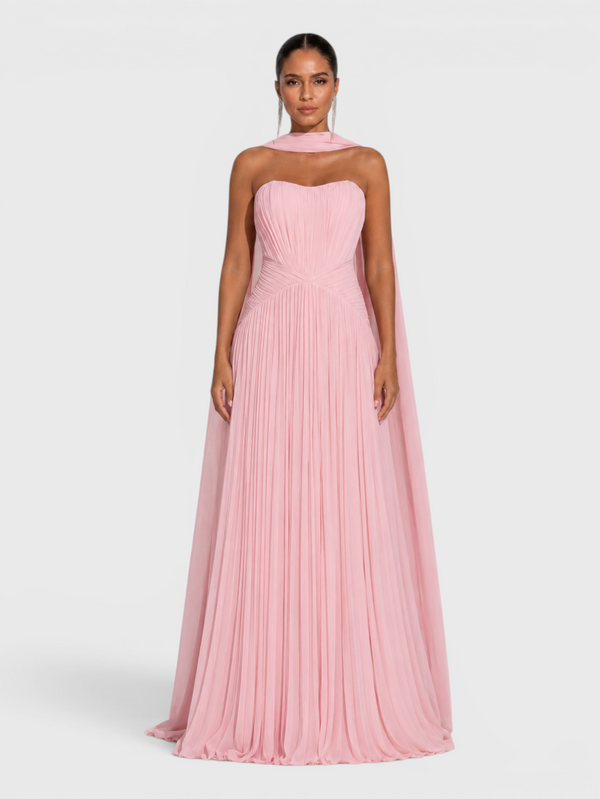 Vestido de Festa Longo Premium Tomara que Caia Plissado Echarpe Melbor