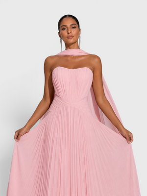 Vestido de Festa Longo Premium Tomara que Caia Plissado Echarpe Melbor