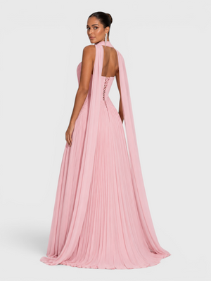 Vestido de Festa Longo Premium Tomara que Caia Plissado Echarpe Melbor