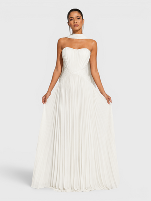 Vestido de Festa Longo Premium Tomara que Caia Plissado Echarpe Melbor