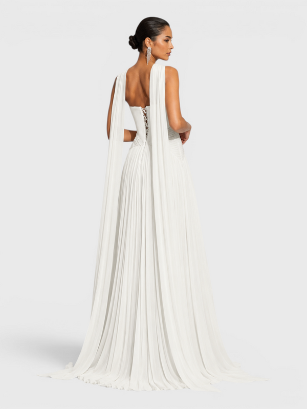 Vestido de Festa Longo Premium Tomara que Caia Plissado Echarpe Melbor