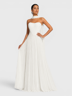 Vestido de Festa Longo Premium Tomara que Caia Plissado Echarpe Melbor