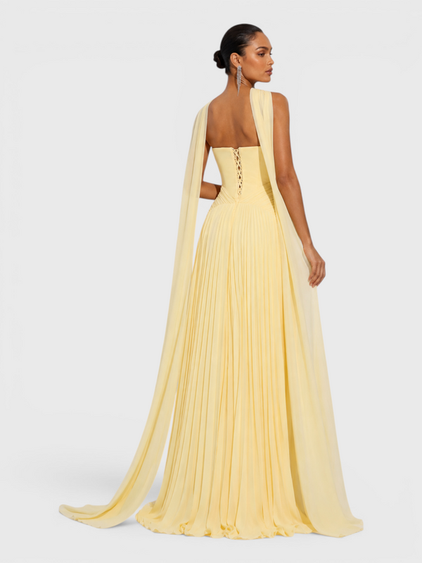 Vestido de Festa Longo Premium Tomara que Caia Plissado Echarpe Melbor